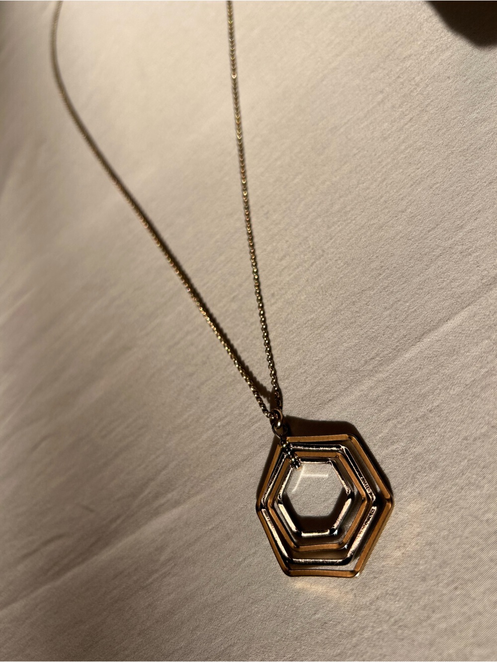 Mixed Metal Nested Hexagon Pendant Necklace Geometric Adjustable